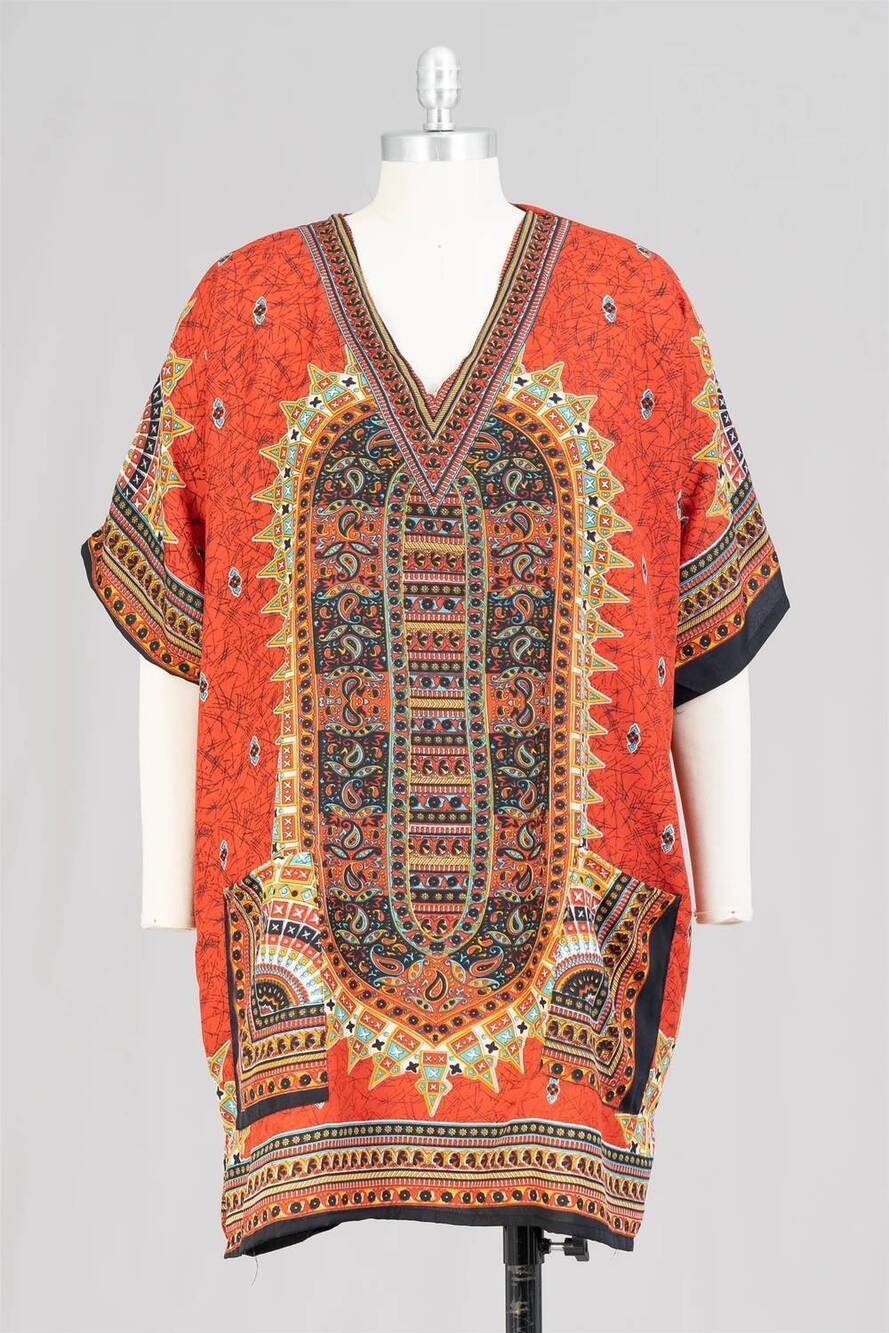 NEW NF women's two-pocket print kaftan tunic in red multi